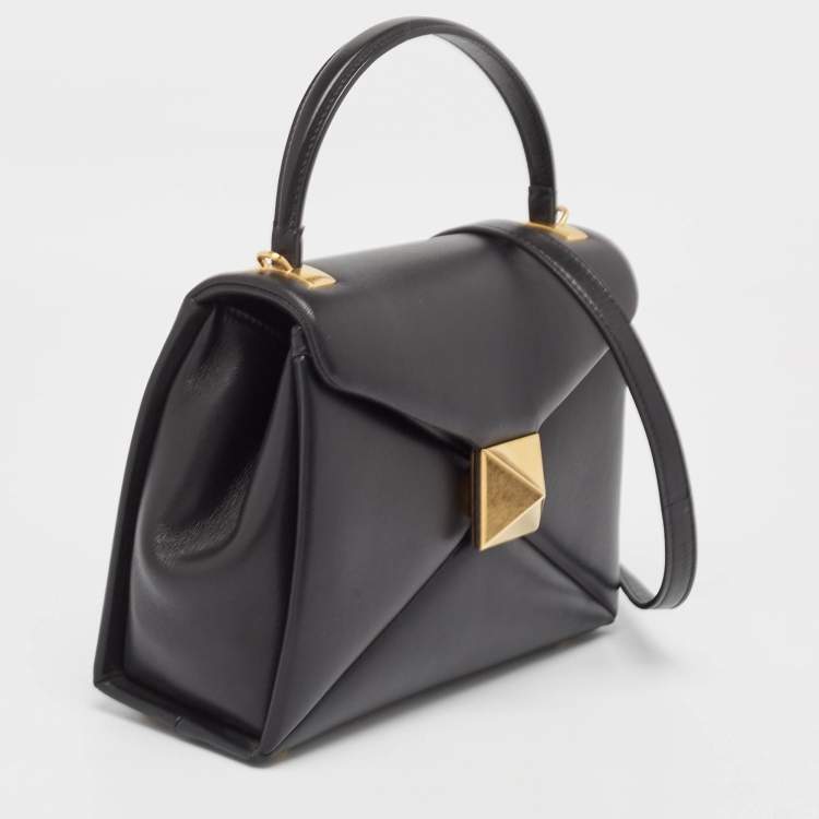 Pre Owned Valentino Black Leather Small One Stud Top Handle Bag