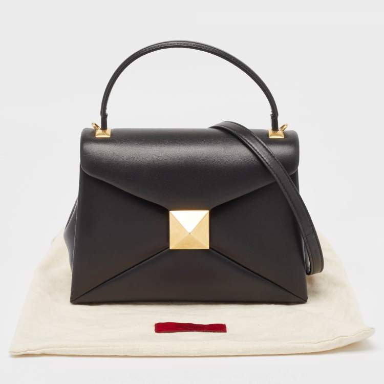 Pre Owned Valentino Black Leather Small One Stud Top Handle Bag