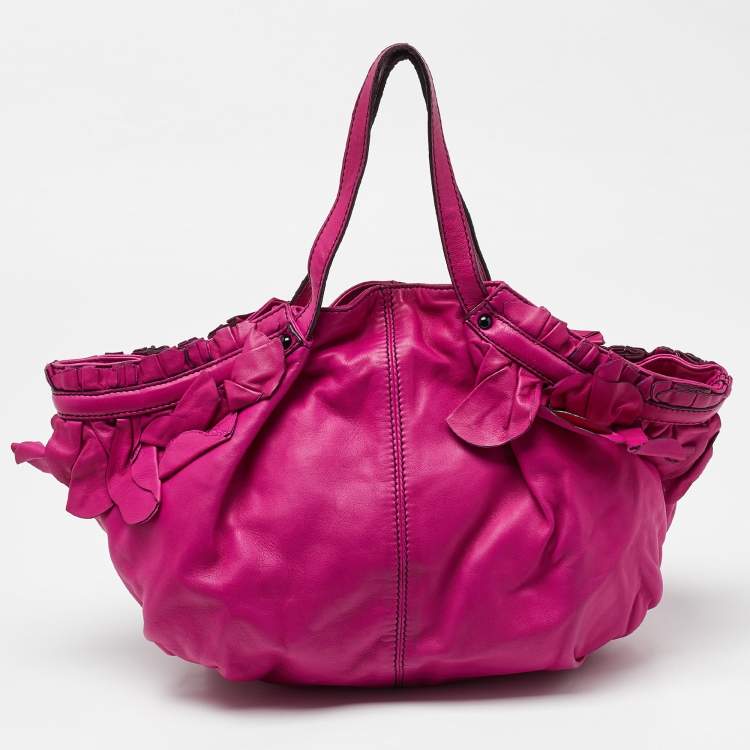 Pre Owned Valentino Pink Leather Ruffle Satchel