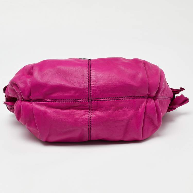 Pre Owned Valentino Pink Leather Ruffle Satchel