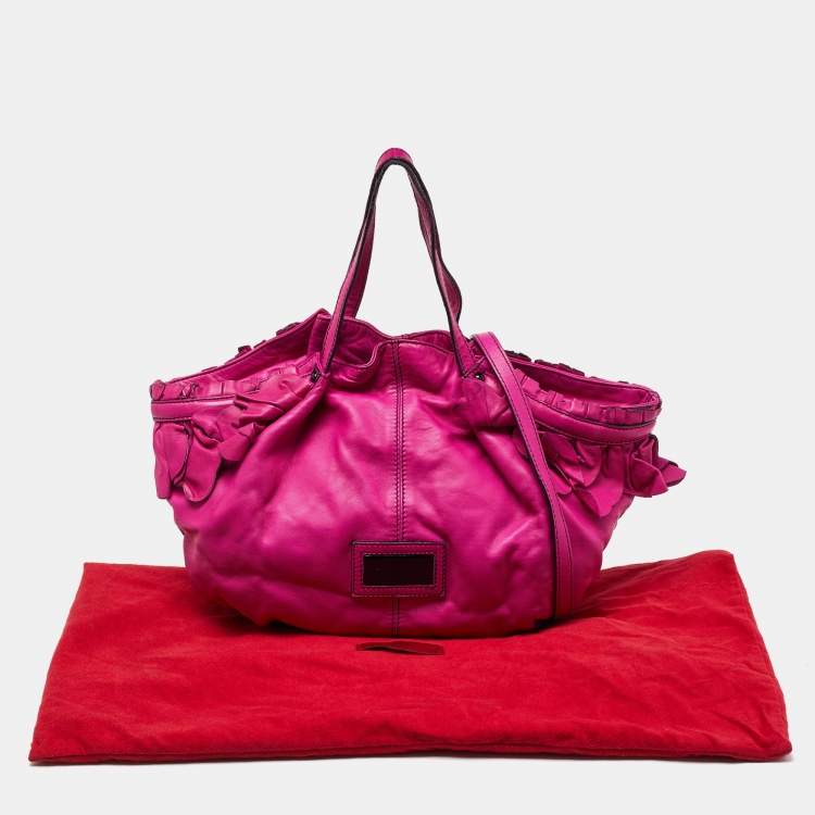 Pre Owned Valentino Pink Leather Ruffle Satchel