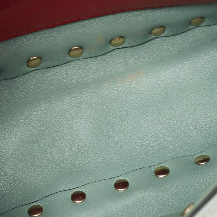 Pre Owned Valentino Light Blue Quilted Coated Fabric Small Rockstud Spike Top Handle Bag