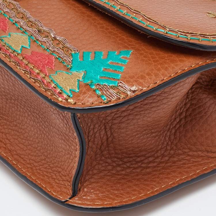 Pre Owned Valentino Beige Leather Medium Embroidered Rockstud Glam Lock Flap Bag