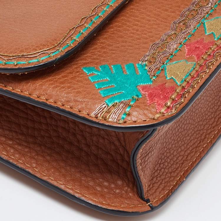 Pre Owned Valentino Beige Leather Medium Embroidered Rockstud Glam Lock Flap Bag