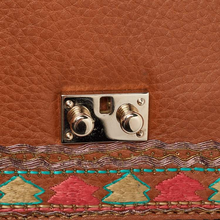 Pre Owned Valentino Beige Leather Medium Embroidered Rockstud Glam Lock Flap Bag