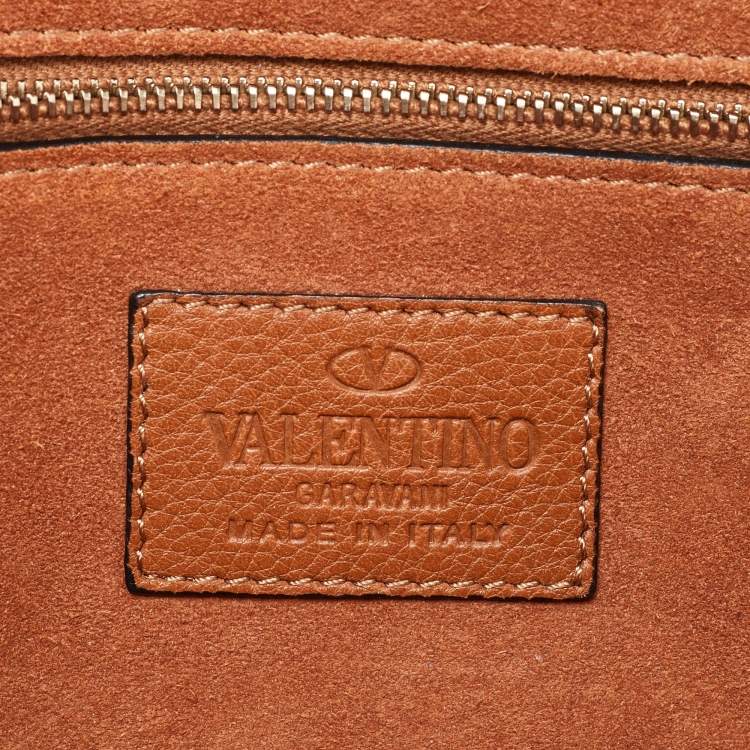 Pre Owned Valentino Beige Leather Medium Embroidered Rockstud Glam Lock Flap Bag