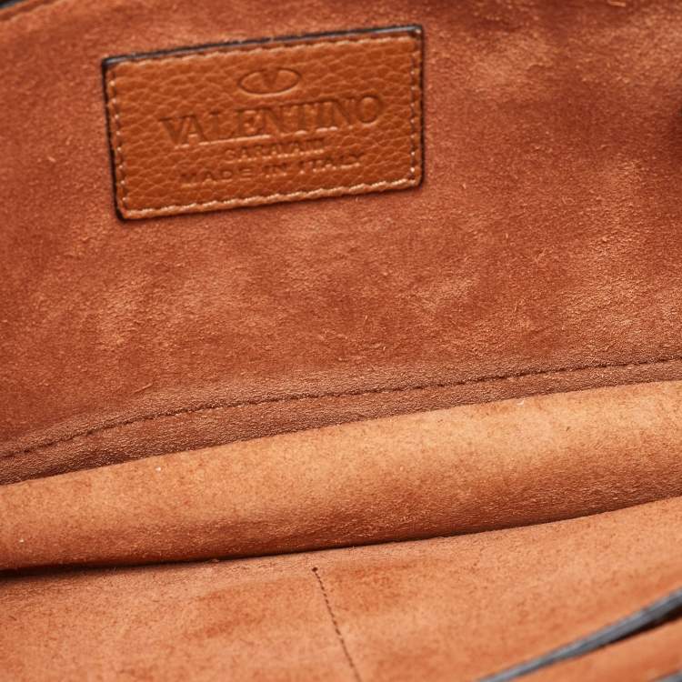 Pre Owned Valentino Beige Leather Medium Embroidered Rockstud Glam Lock Flap Bag