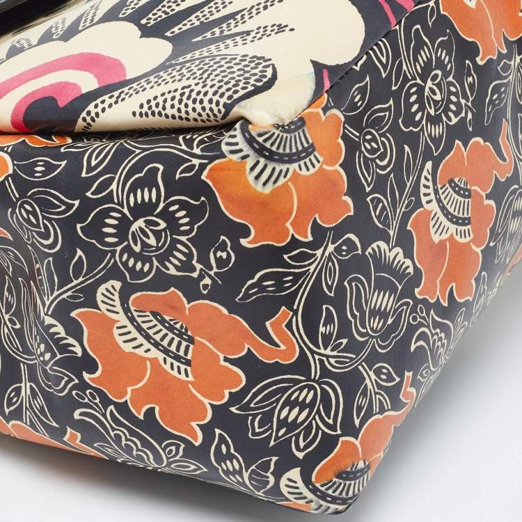 Pre Owned Valenitino Multicolor Floral Print Leather Mime Top Handle Bag