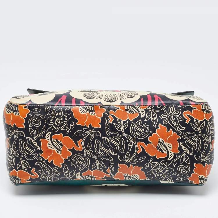 Pre Owned Valenitino Multicolor Floral Print Leather Mime Top Handle Bag