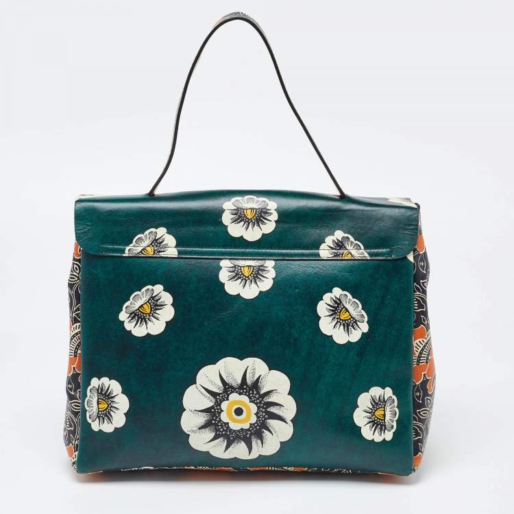 Pre Owned Valenitino Multicolor Floral Print Leather Mime Top Handle Bag