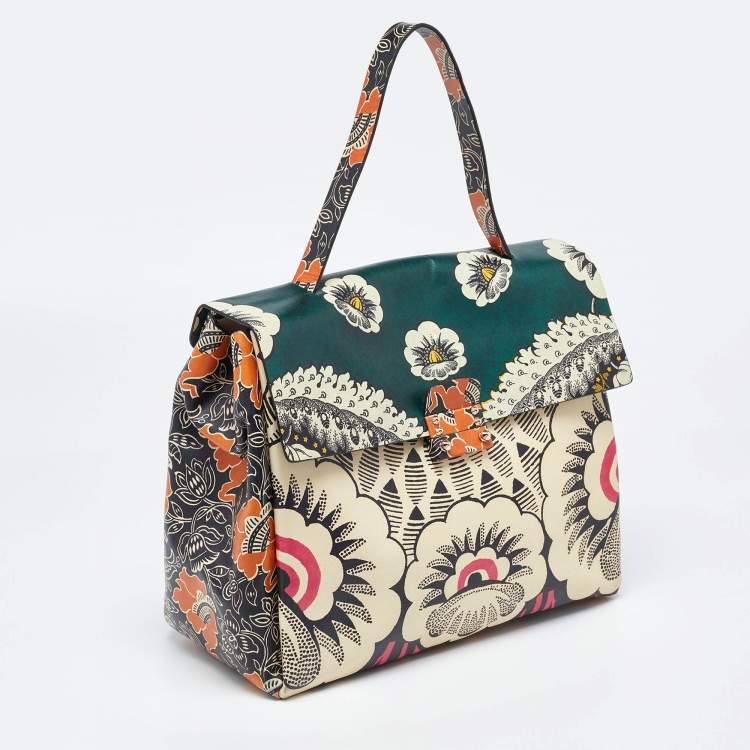 Pre Owned Valenitino Multicolor Floral Print Leather Mime Top Handle Bag