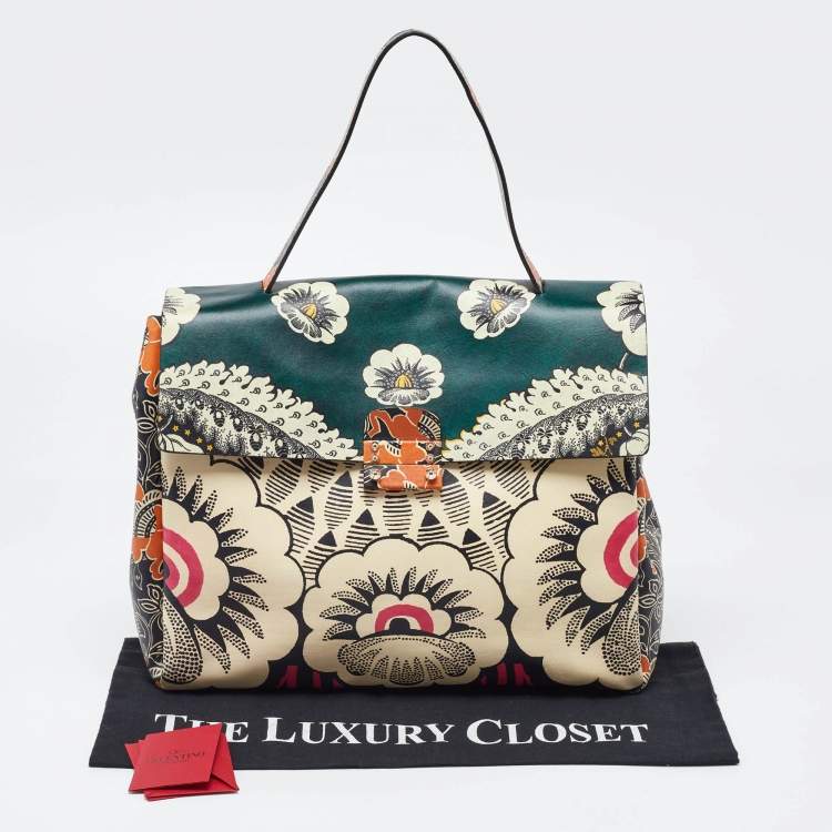 Pre Owned Valenitino Multicolor Floral Print Leather Mime Top Handle Bag