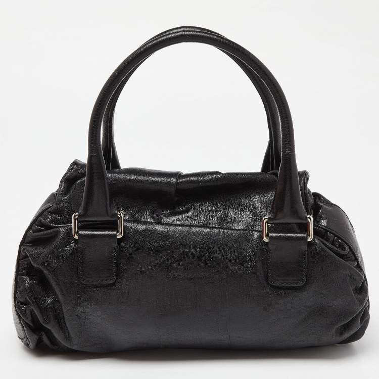 Pre Owned Valentino Black Leather Crystal Embellished Logo Flap Satchel