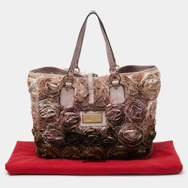 Pre Owned Valentino Multicolor Flower Applique Satin and Leather Tote 