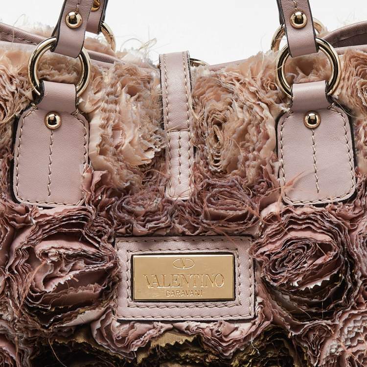 Pre Owned Valentino Multicolor Flower Applique Satin and Leather Tote 