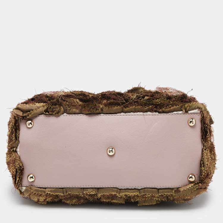 Pre Owned Valentino Multicolor Flower Applique Satin and Leather Tote 