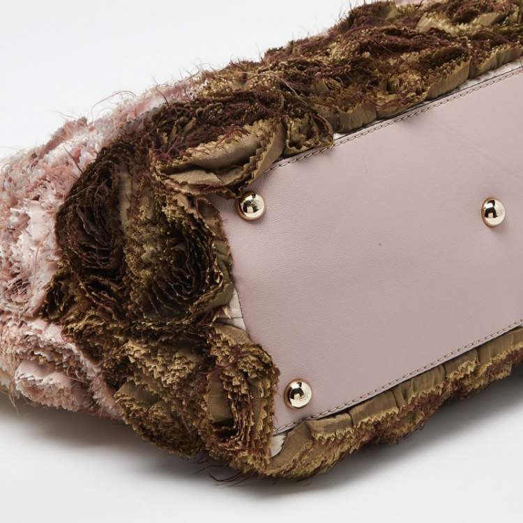 Pre Owned Valentino Multicolor Flower Applique Satin and Leather Tote 