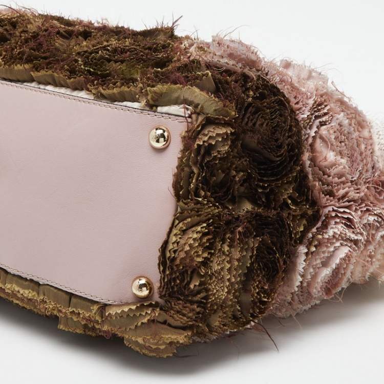 Pre Owned Valentino Multicolor Flower Applique Satin and Leather Tote 