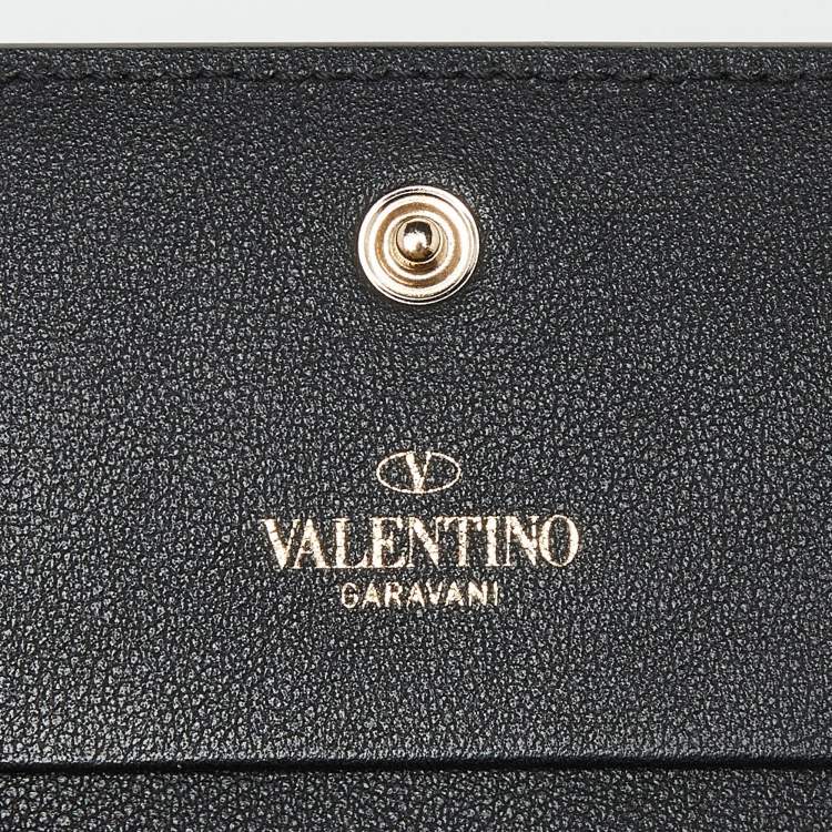 Pre Owned Valentino Black Leather VLTN Bifold Card Case