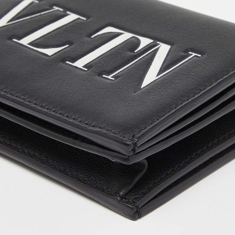 Pre Owned Valentino Black Leather VLTN Bifold Card Case