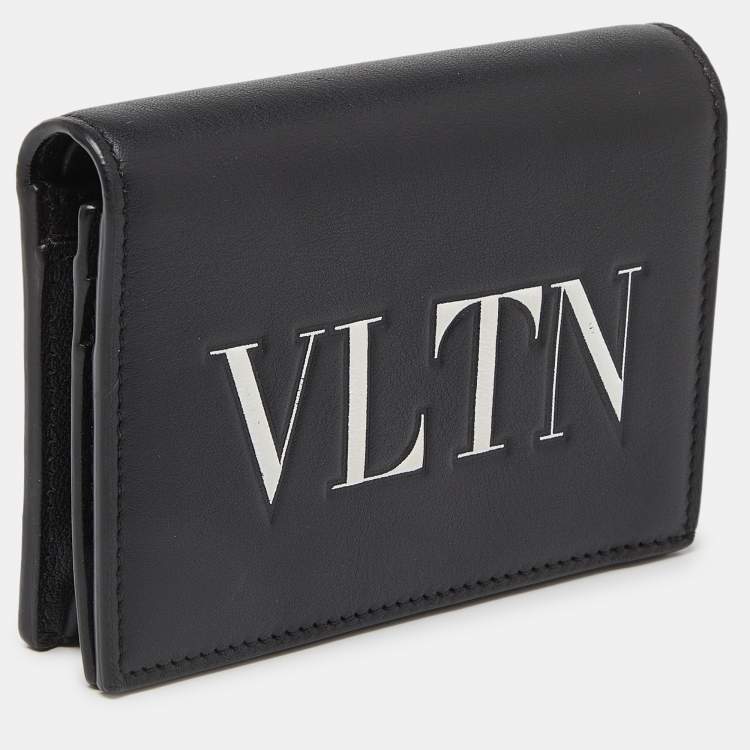Pre Owned Valentino Black Leather VLTN Bifold Card Case