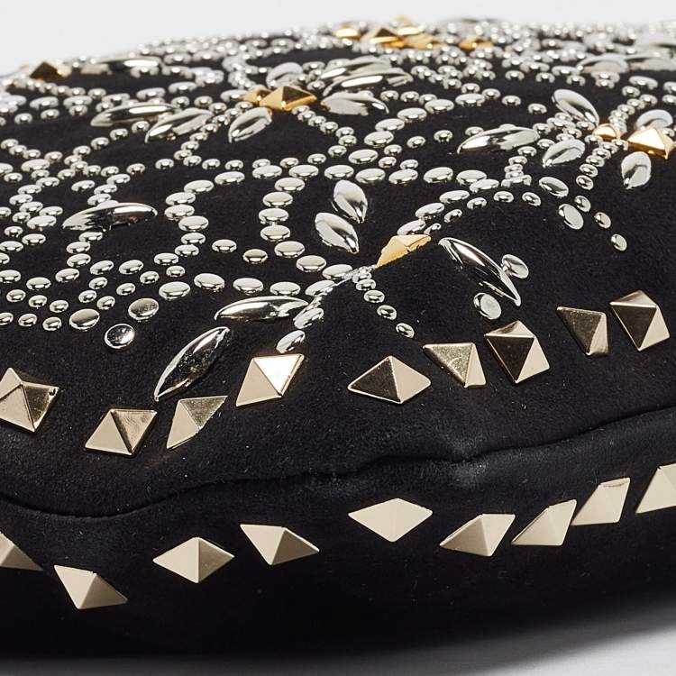 Pre Owned Valentino Black Suede Large Rockstud Embellished Wristlet Pouch
