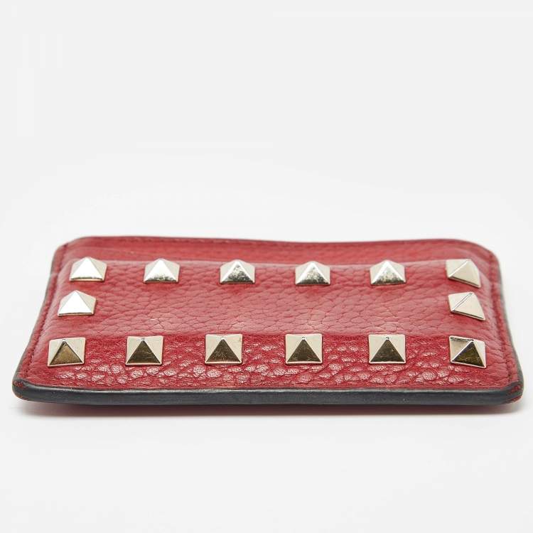 Pre Owned Valentino Red Leather Rockstud Card Holder