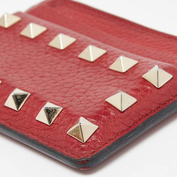 Pre Owned Valentino Red Leather Rockstud Card Holder