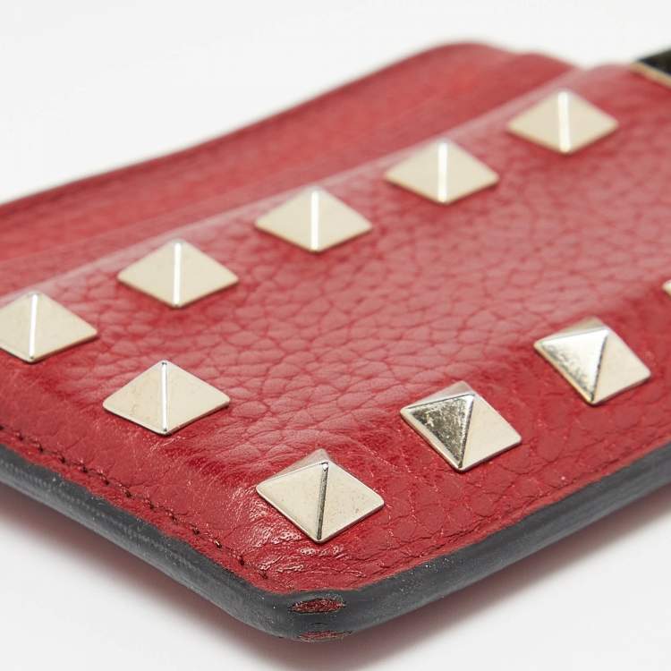 Pre Owned Valentino Red Leather Rockstud Card Holder