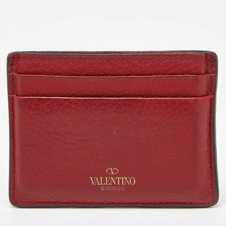 Pre Owned Valentino Red Leather Rockstud Card Holder