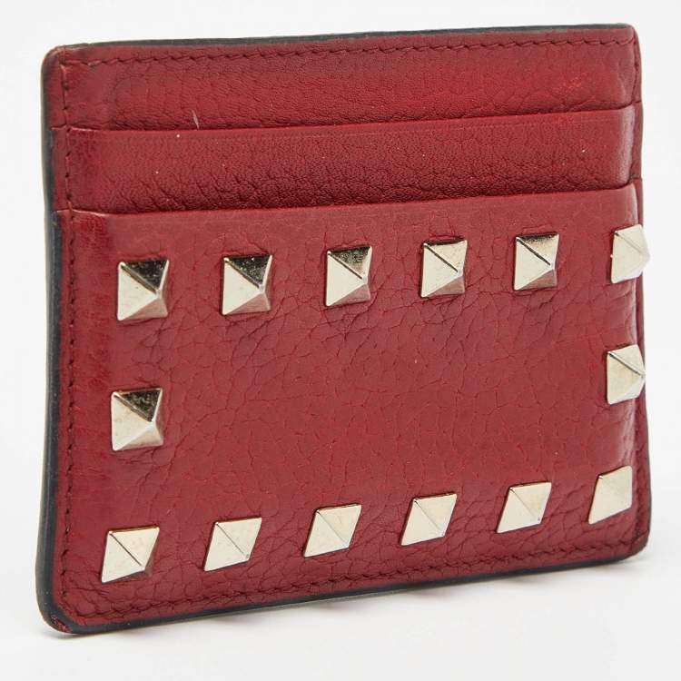 Pre Owned Valentino Red Leather Rockstud Card Holder
