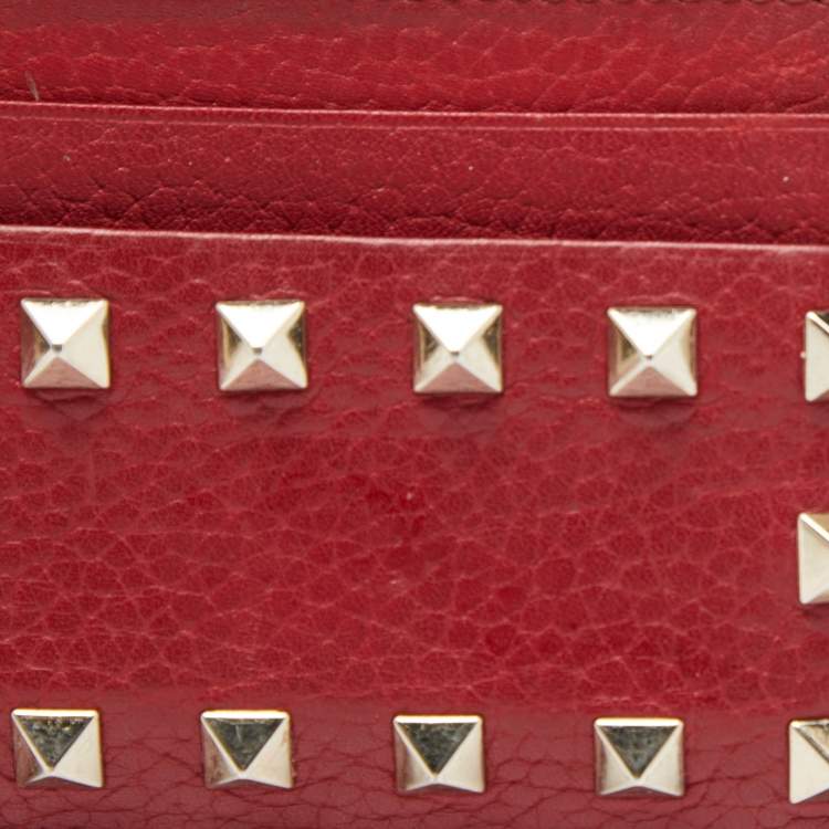 Pre Owned Valentino Red Leather Rockstud Card Holder