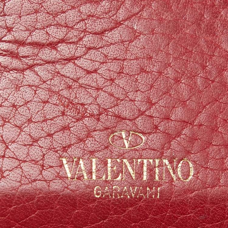 Pre Owned Valentino Red Leather Rockstud Card Holder