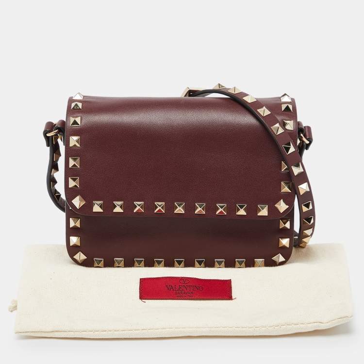 Pre Owned Valentino Burgundy Leather Mini Rockstud Crossbody Bag