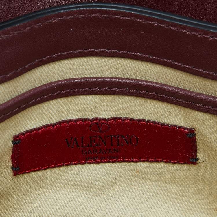 Pre Owned Valentino Burgundy Leather Mini Rockstud Crossbody Bag