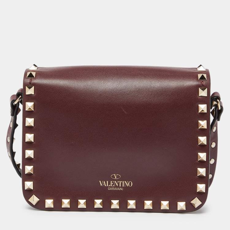 Pre Owned Valentino Burgundy Leather Mini Rockstud Crossbody Bag