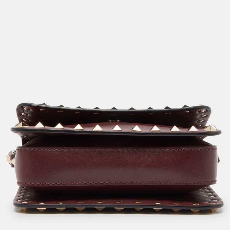 Pre Owned Valentino Burgundy Leather Mini Rockstud Crossbody Bag