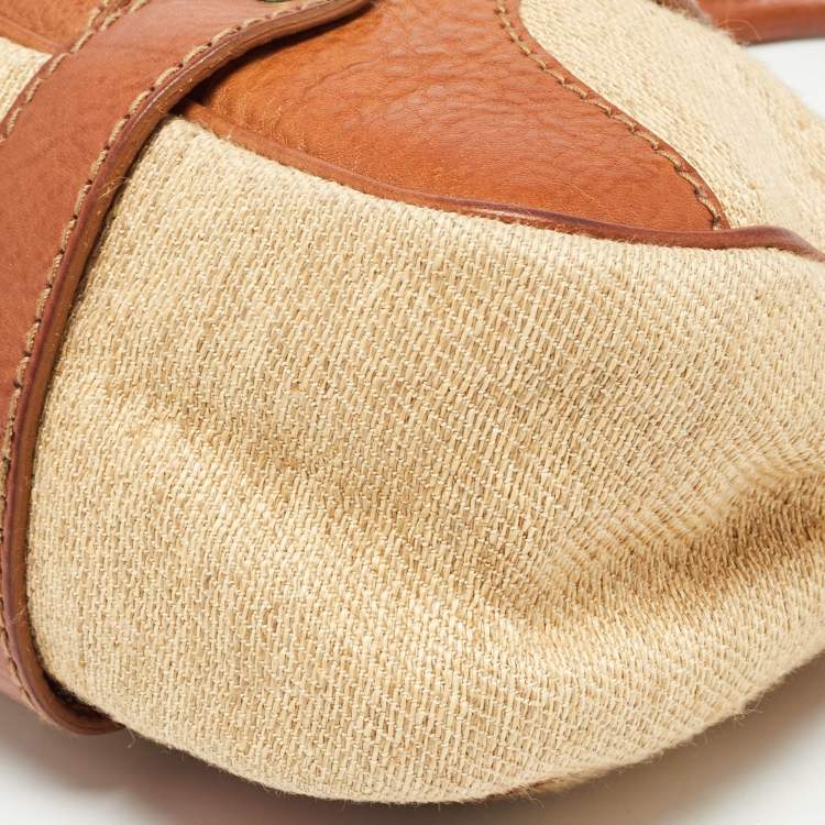 Pre Owned Valentino Brown/Beige Canvas and Leather VLogo Embellished Catch Bag