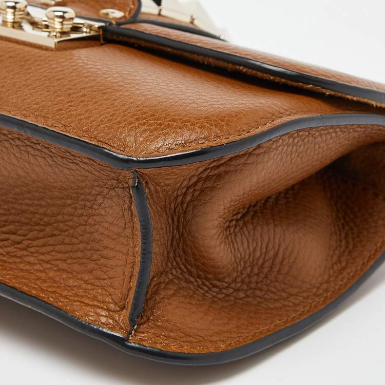 Pre Owned Valentino Brown Leather Small Rockstud Glam Lock Flap Bag