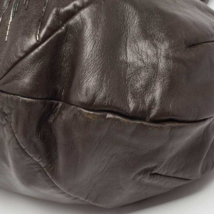 Pre Owned Valentino Metallic Leather Beaded Embellished Tote