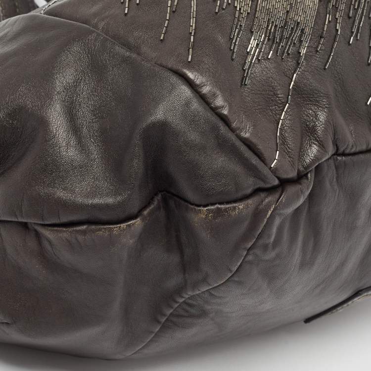 Pre Owned Valentino Metallic Leather Beaded Embellished Tote