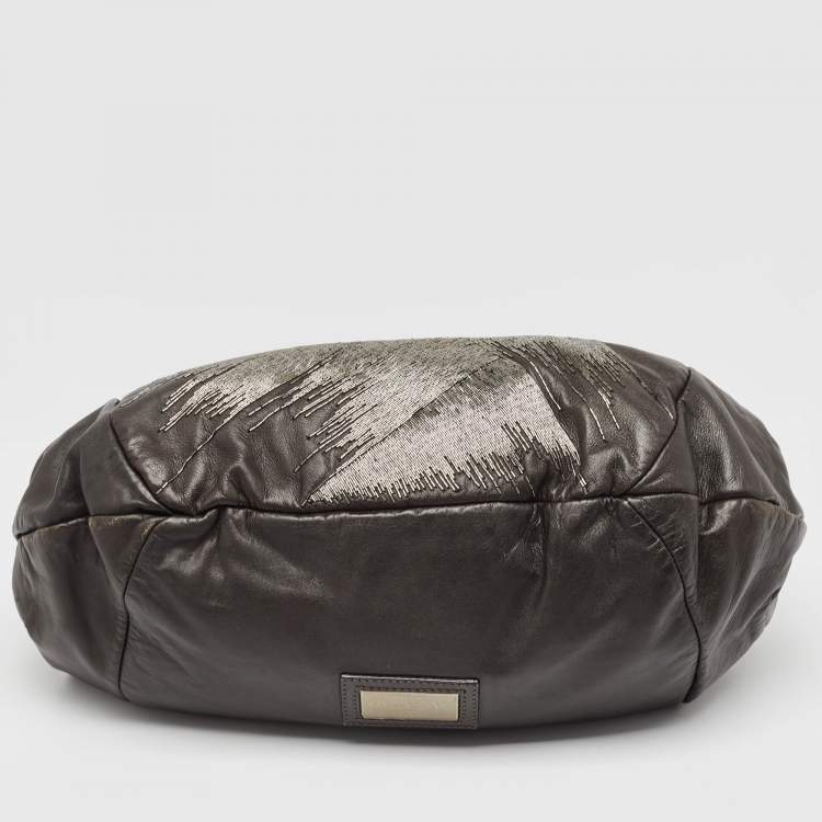 Pre Owned Valentino Metallic Leather Beaded Embellished Tote