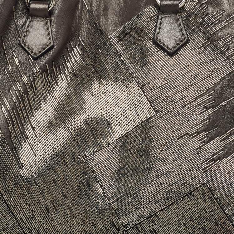 Pre Owned Valentino Metallic Leather Beaded Embellished Tote