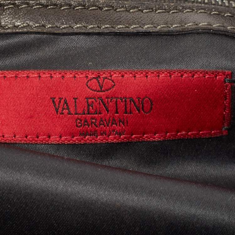 Pre Owned Valentino Metallic Leather Beaded Embellished Tote