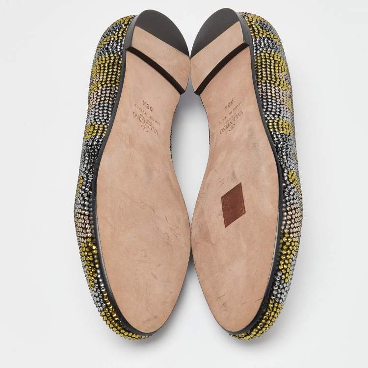 Pre Owned Valentino Multicolor Crystal Embellished Smoking Slippers Size 38.5