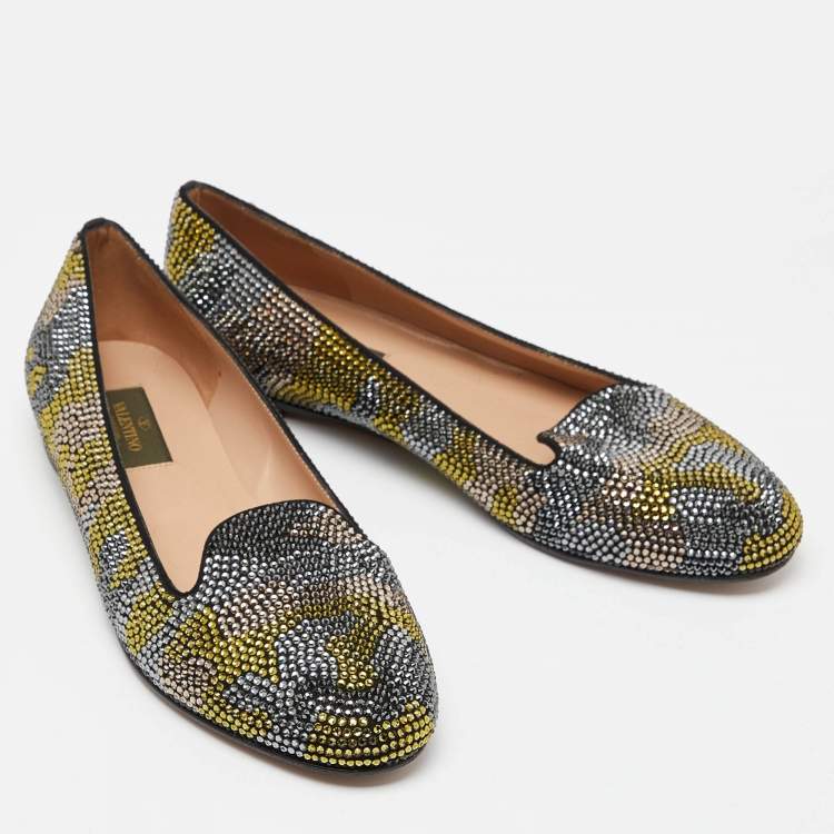 Pre Owned Valentino Multicolor Crystal Embellished Smoking Slippers Size 38.5