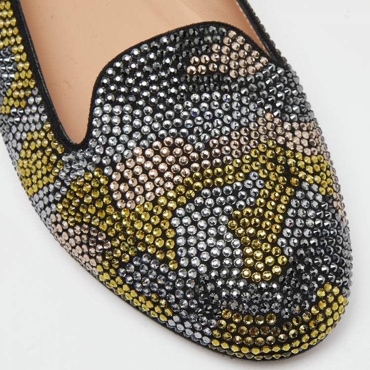 Pre Owned Valentino Multicolor Crystal Embellished Smoking Slippers Size 38.5