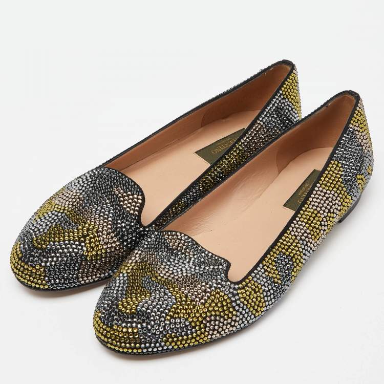 Pre Owned Valentino Multicolor Crystal Embellished Smoking Slippers Size 38.5