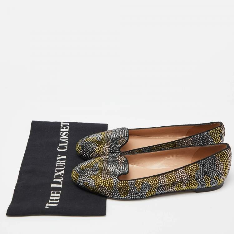 Pre Owned Valentino Multicolor Crystal Embellished Smoking Slippers Size 38.5