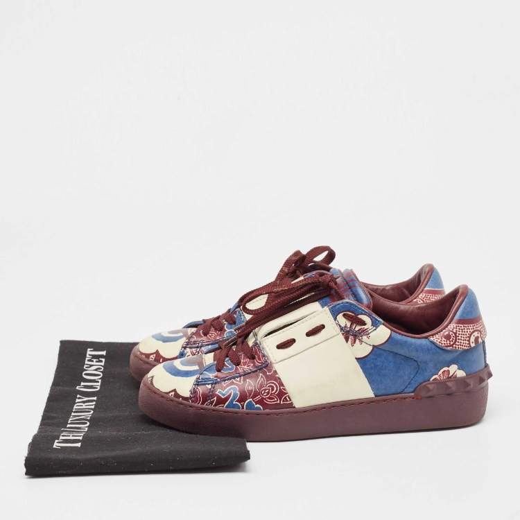 Pre Owned Valentino Multicolor Floral Printed Leather Low Top Sneakers Size 36.5